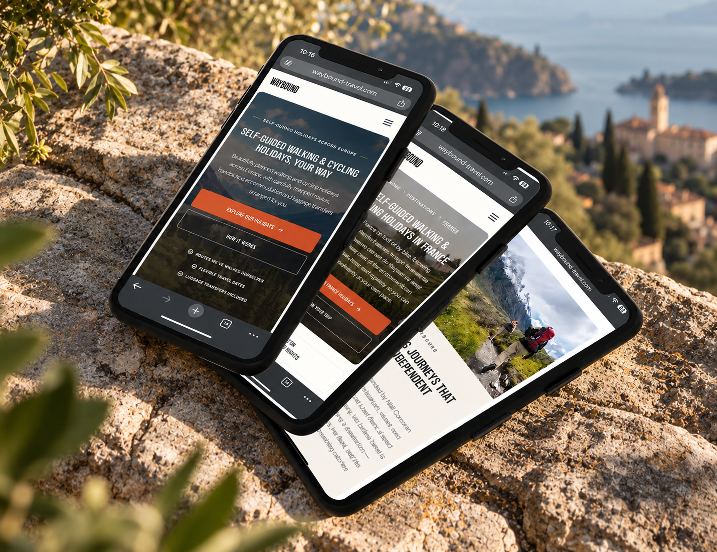 Waybound self-guided walking and cycling travel website designed by Kijo Digital