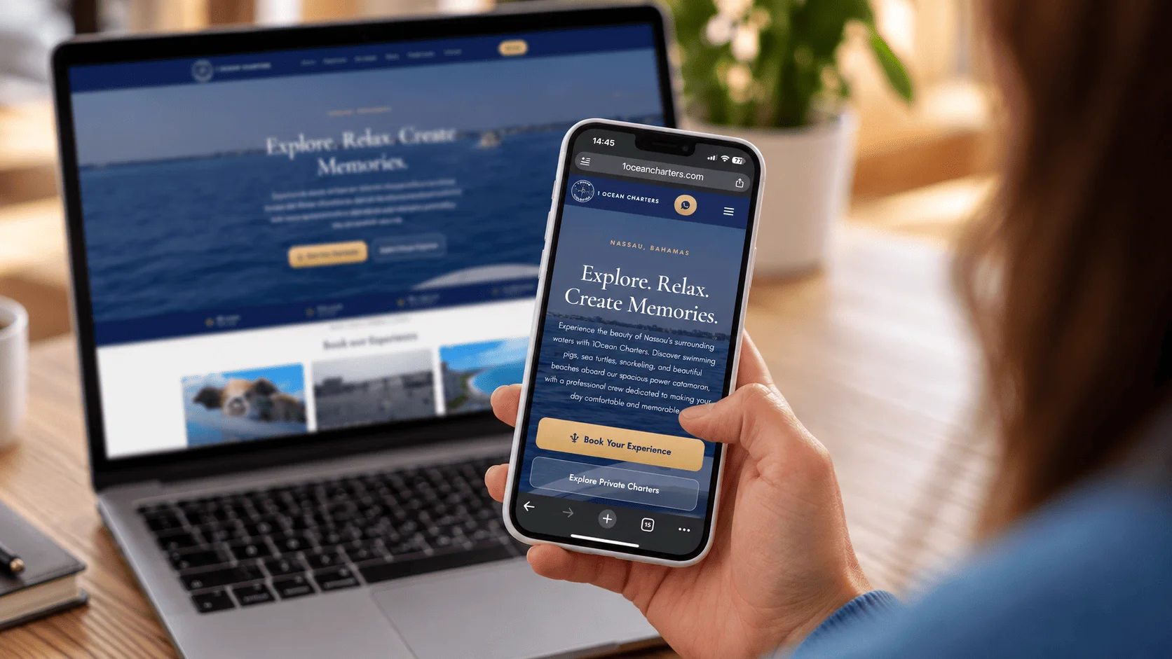 1Ocean Charters boat charter website for Nassau, Bahamas, designed by Kijo Digital